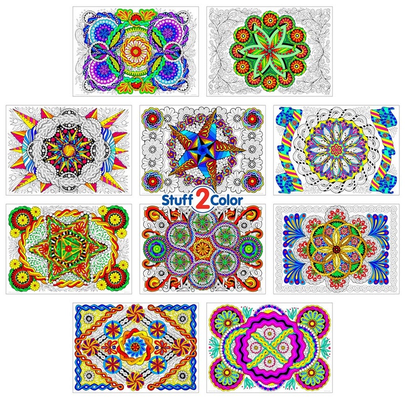 Stuff2Color Woven Wonders - Line Art Coloring Poster 10-Pack (Beautiful Art Printed on Heavy Paper - Excellent Coloring Project for Groups and Individuals) - Image 1